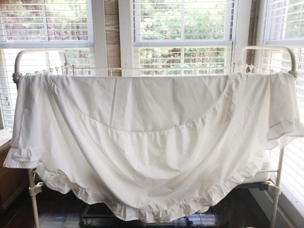 White Round Ruffled Crib Skirt handmade heirloom nursery - High Cotton Textile
