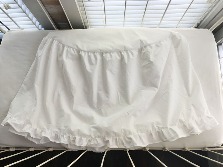 White Round Ruffled Crib Skirt handmade heirloom nursery - High Cotton Textile