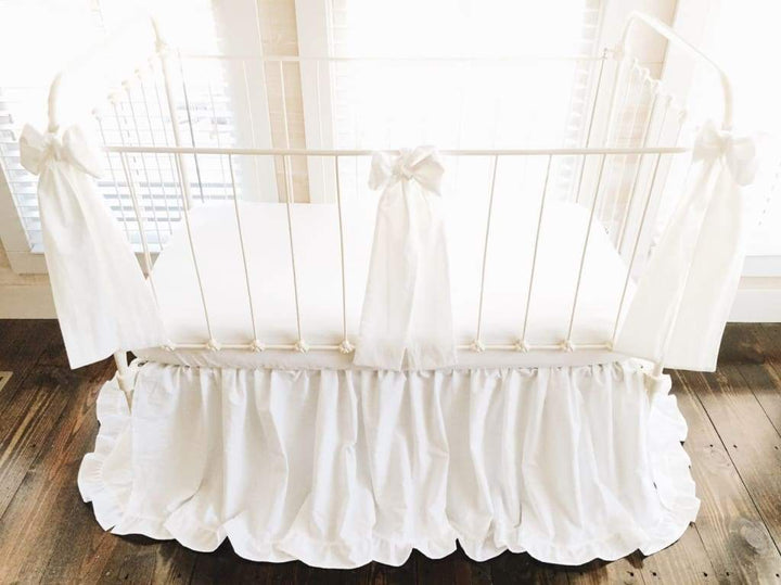 White Ruffled Crib Bedding Set handmade heirloom nursery - High Cotton Textile