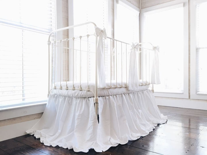 White Ruffled Crib Bedding Set handmade heirloom nursery - High Cotton Textile