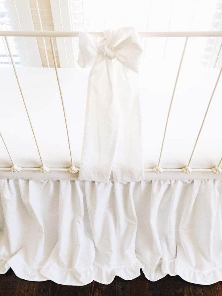 White Ruffled Crib Bedding Set handmade heirloom nursery - High Cotton Textile