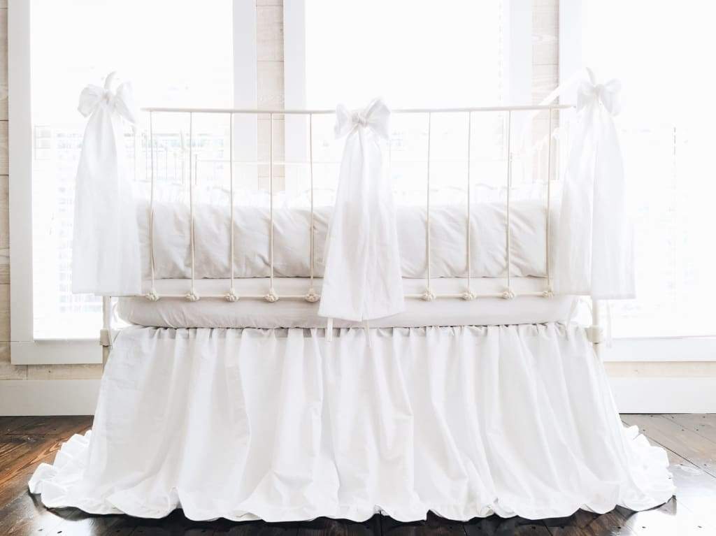 White Ruffled Crib Bedding Set and Bows - High Cotton Textile 