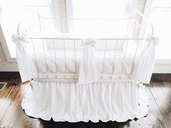 White | Ruffled Crib Bedding Set + Bows