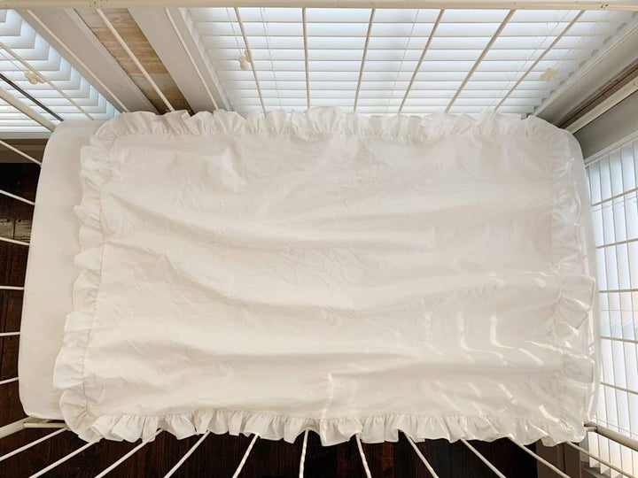 White Ruffled Crib Blanket handmade heirloom nursery - High Cotton Textile