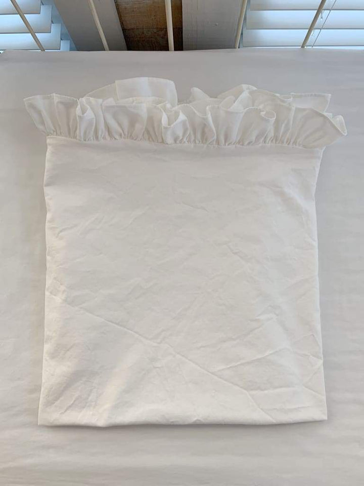 White Ruffled Crib Blanket handmade heirloom nursery - High Cotton Textile