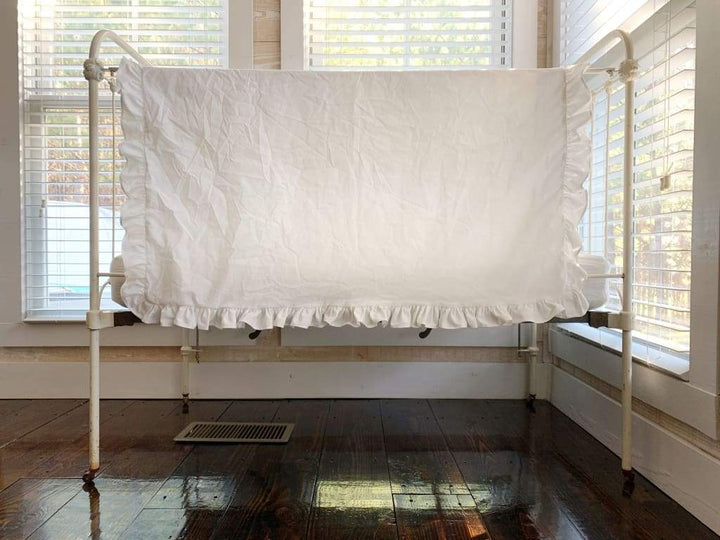 White Ruffled Crib Blanket handmade heirloom nursery - High Cotton Textile