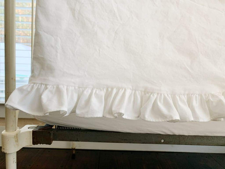 White Ruffled Crib Blanket handmade heirloom nursery - High Cotton Textile