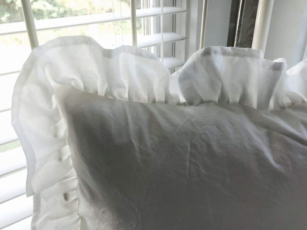 White Ruffled Crib Pillow handmade heirloom nursery - High Cotton Textile