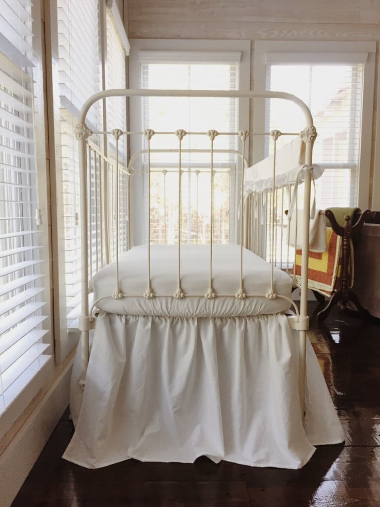 White Ruffled Crib Rail Cover and Skirt Set handmade heirloom nursery - High Cotton Textile
