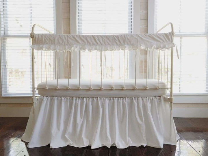 White Ruffled Crib Rail Cover and Skirt Set handmade heirloom nursery - High Cotton Textile
