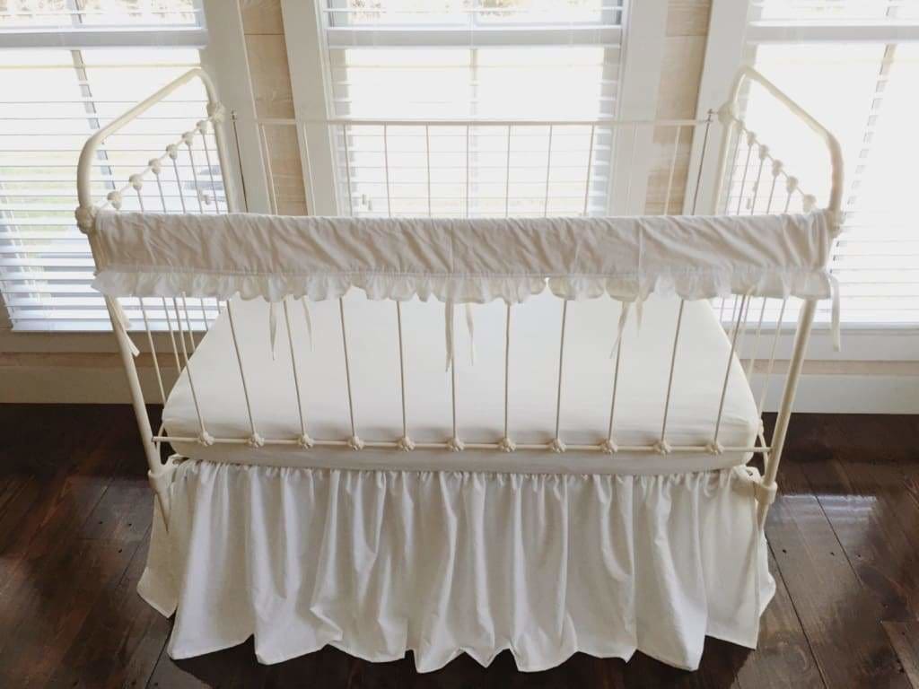 White Ruffled Crib Rail Cover and Skirt Set handmade heirloom nursery - High Cotton Textile