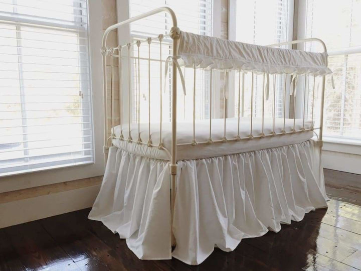 White Ruffled Crib Rail Cover and Skirt Set handmade heirloom nursery - High Cotton Textile