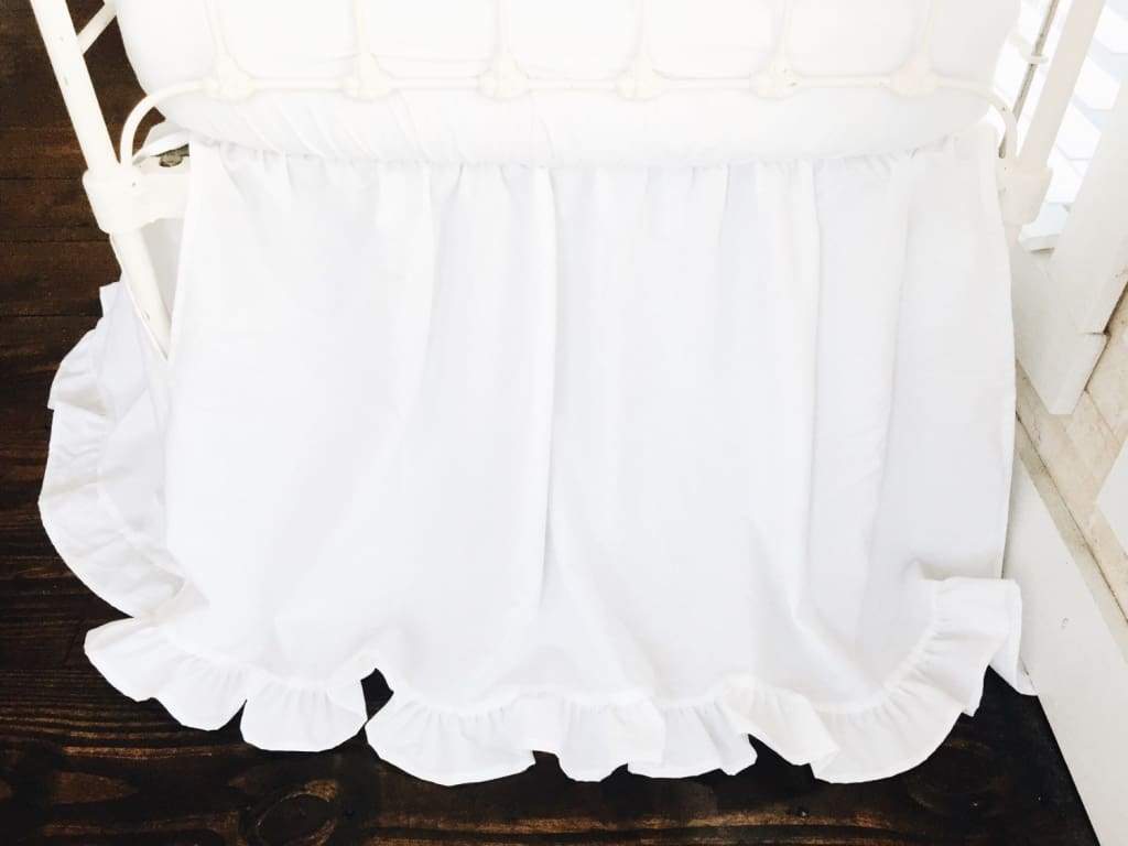 White Ruffled Crib Skirt for Boy or Girl handmade heirloom nursery - High Cotton Textile
