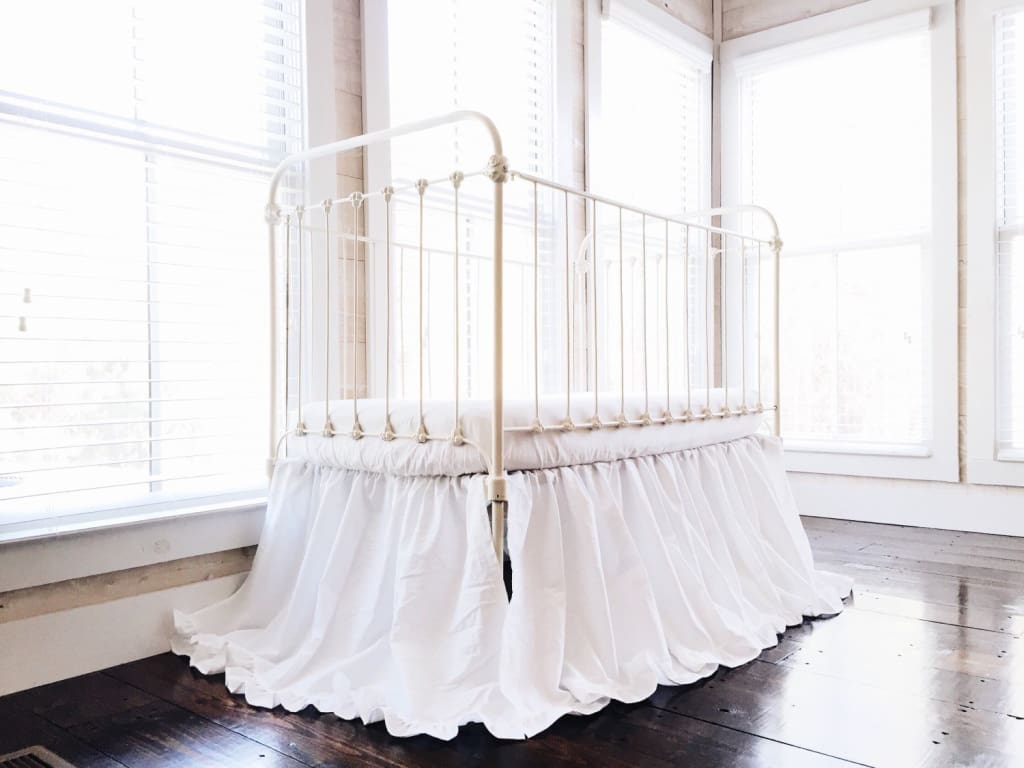 White Ruffled Crib Skirt for Boy or Girl handmade heirloom nursery - High Cotton Textile
