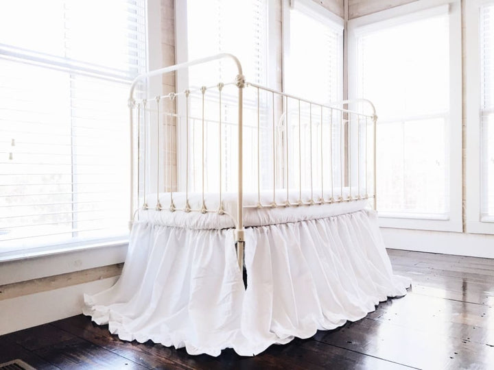 White Ruffled Crib Skirt for Boy or Girl handmade heirloom nursery - High Cotton Textile
