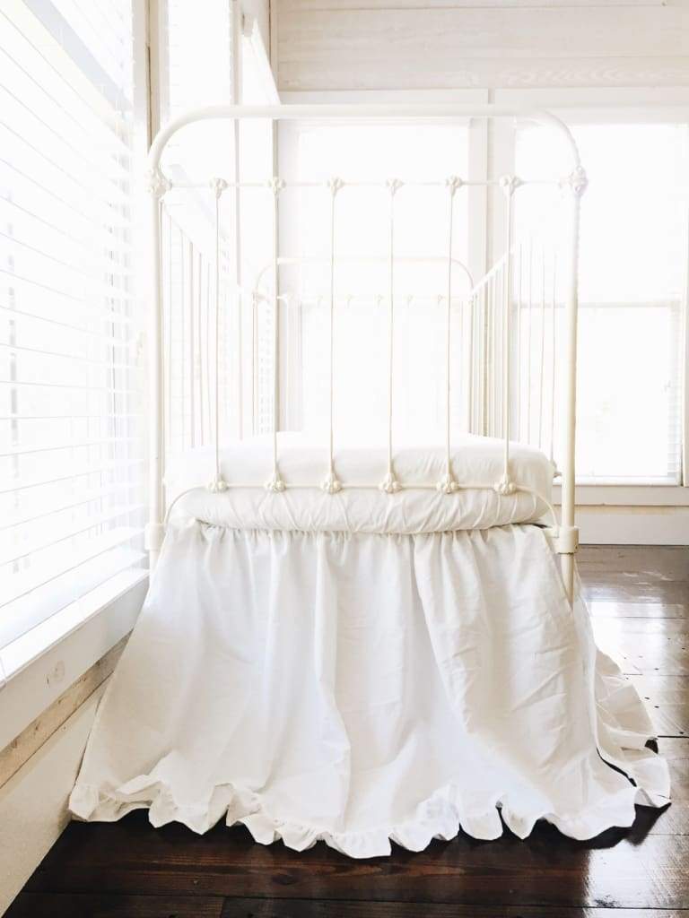White Ruffled Crib Skirt for Boy or Girl handmade heirloom nursery - High Cotton Textile