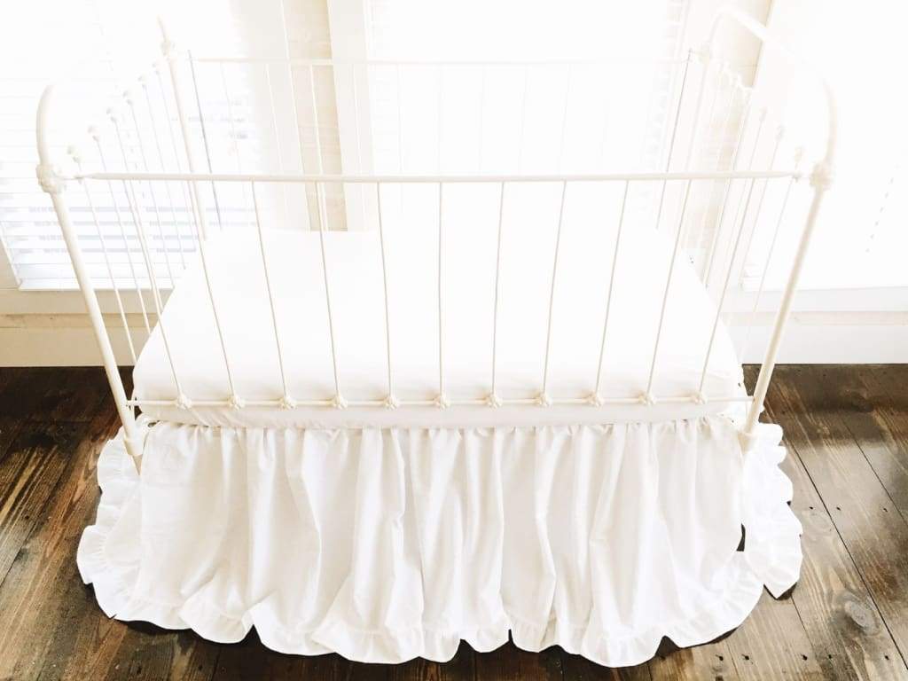 White Ruffled Crib Skirt for Boy or Girl handmade heirloom nursery - High Cotton Textile