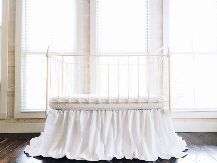 White Ruffled Crib Skirt for Boy or Girl handmade heirloom nursery - High Cotton Textile