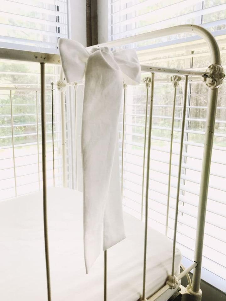 White Small Crib Bow handmade heirloom nursery - High Cotton Textile