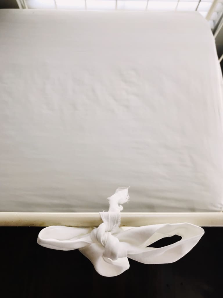 White Small Crib Bow handmade heirloom nursery - High Cotton Textile