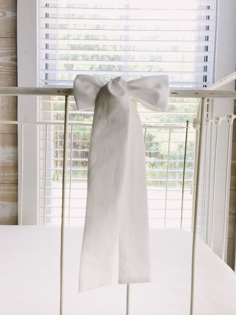 White Small Crib Bow handmade heirloom nursery - High Cotton Textile