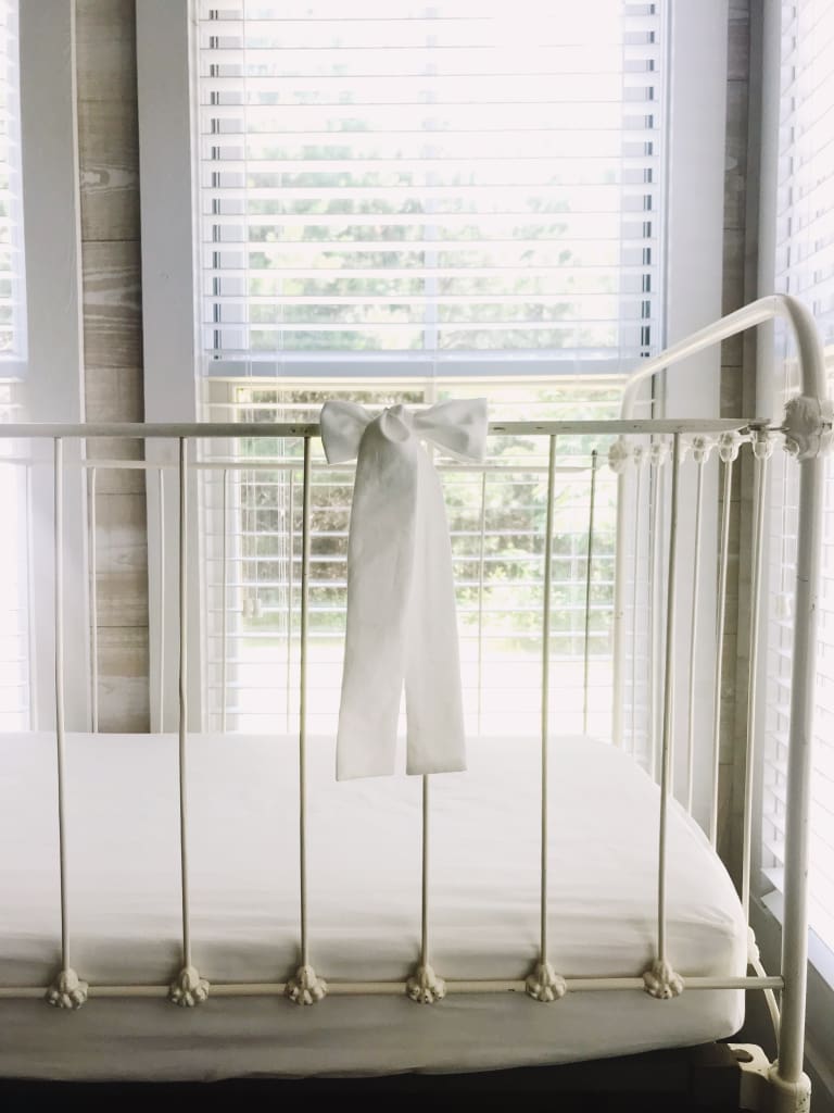 White Small Crib Bow handmade heirloom nursery - High Cotton Textile