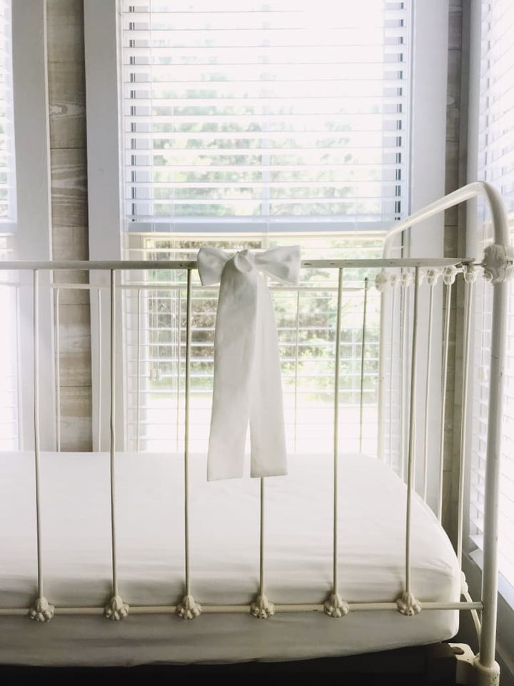 White Small Crib Bow handmade heirloom nursery - High Cotton Textile