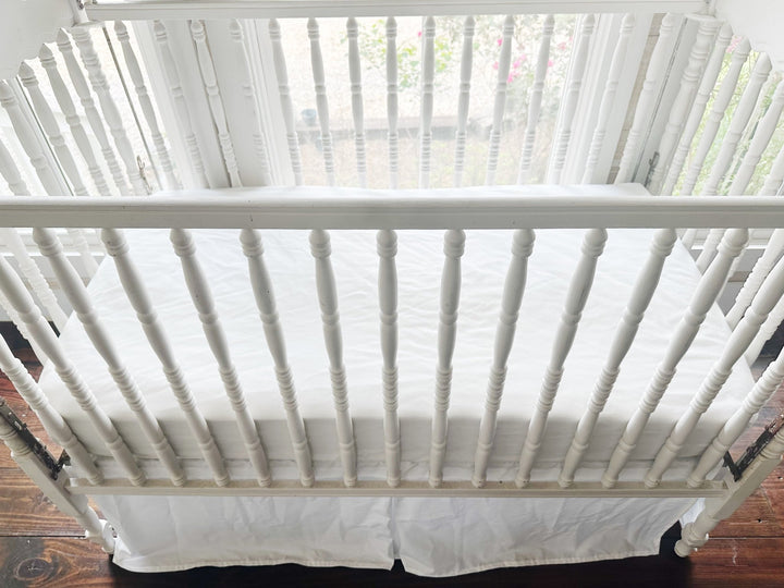 White Tailored Crib Skirt | Washed Cotton | Pleated | 4-Sided with Split Corners handmade heirloom nursery - High Cotton Textile