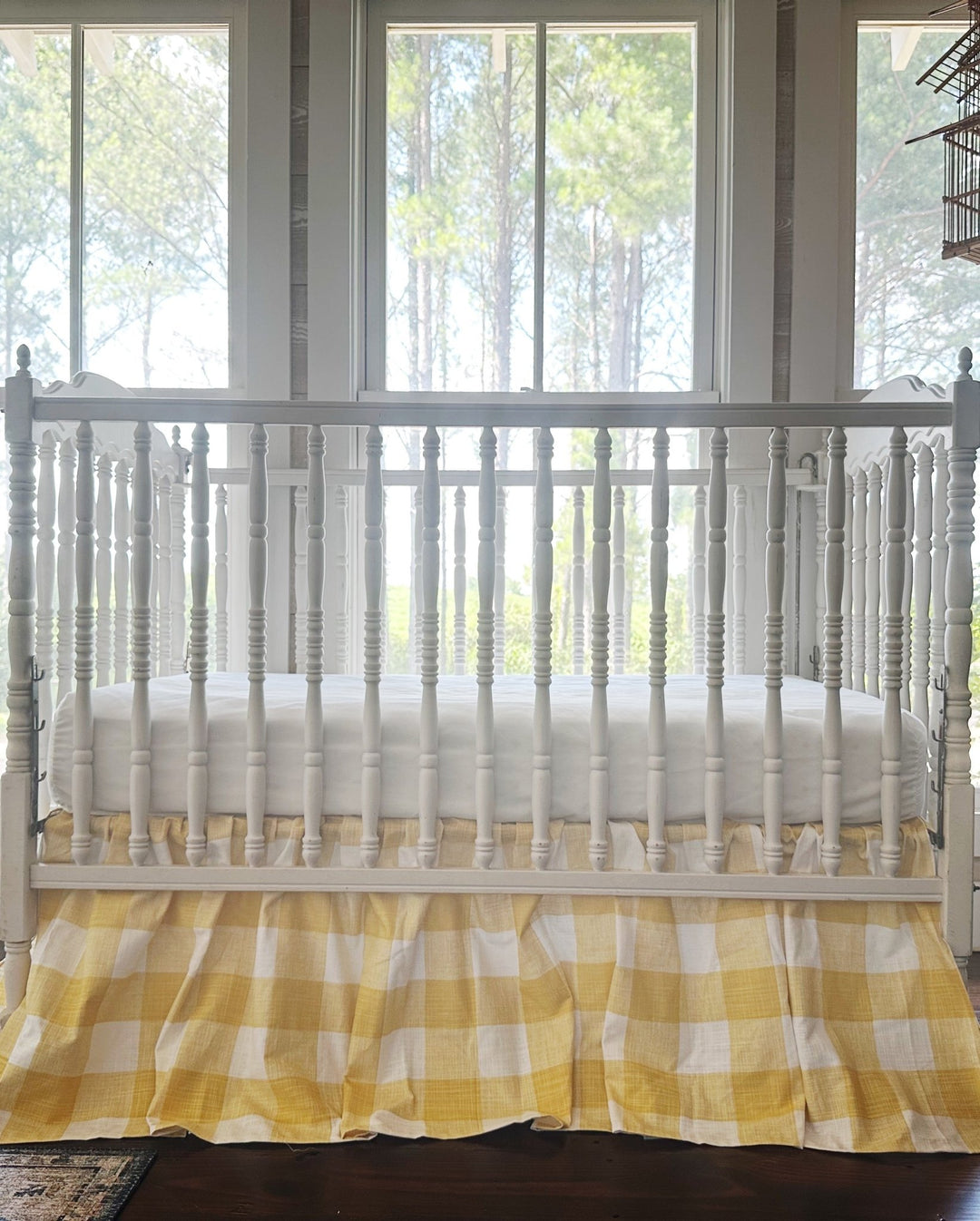 Yellow Buffalo Check Crib Skirt – Farmhouse Gathered Nursery Bedding handmade heirloom nursery - High Cotton Textile