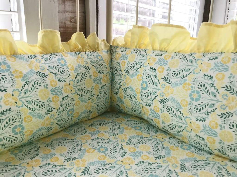 Yellow Floral | Ruffled Crib Liners