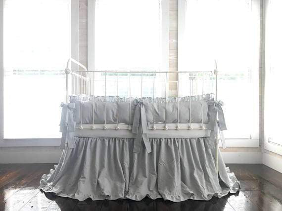 Zen Grey Ruffled Crib Bedding Set for Baby Boy or Girl - High Cotton Textile 