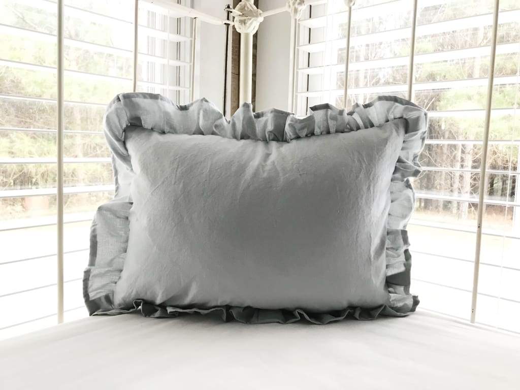 Zen Grey Ruffled Crib Pillow handmade heirloom nursery - High Cotton Textile