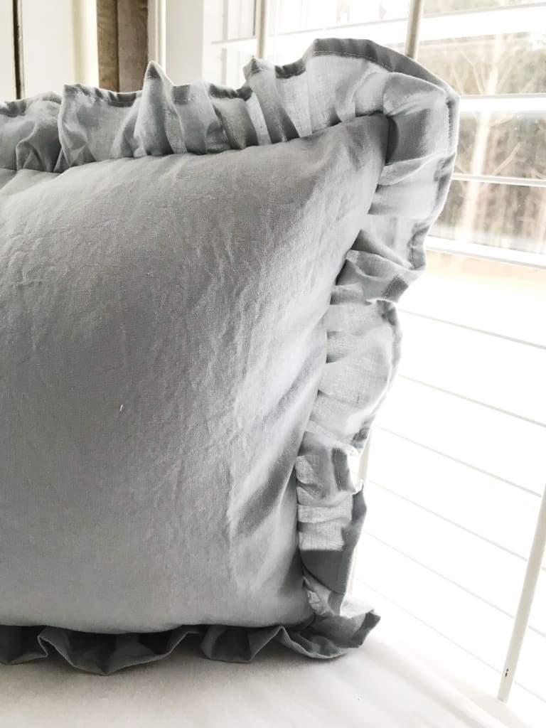 Zen Grey Ruffled Crib Pillow handmade heirloom nursery - High Cotton Textile
