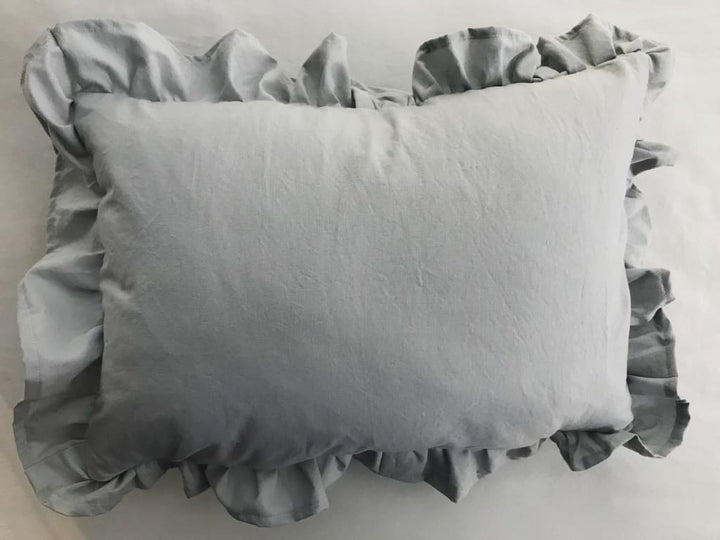 Zen Grey Ruffled Crib Pillow handmade heirloom nursery - High Cotton Textile