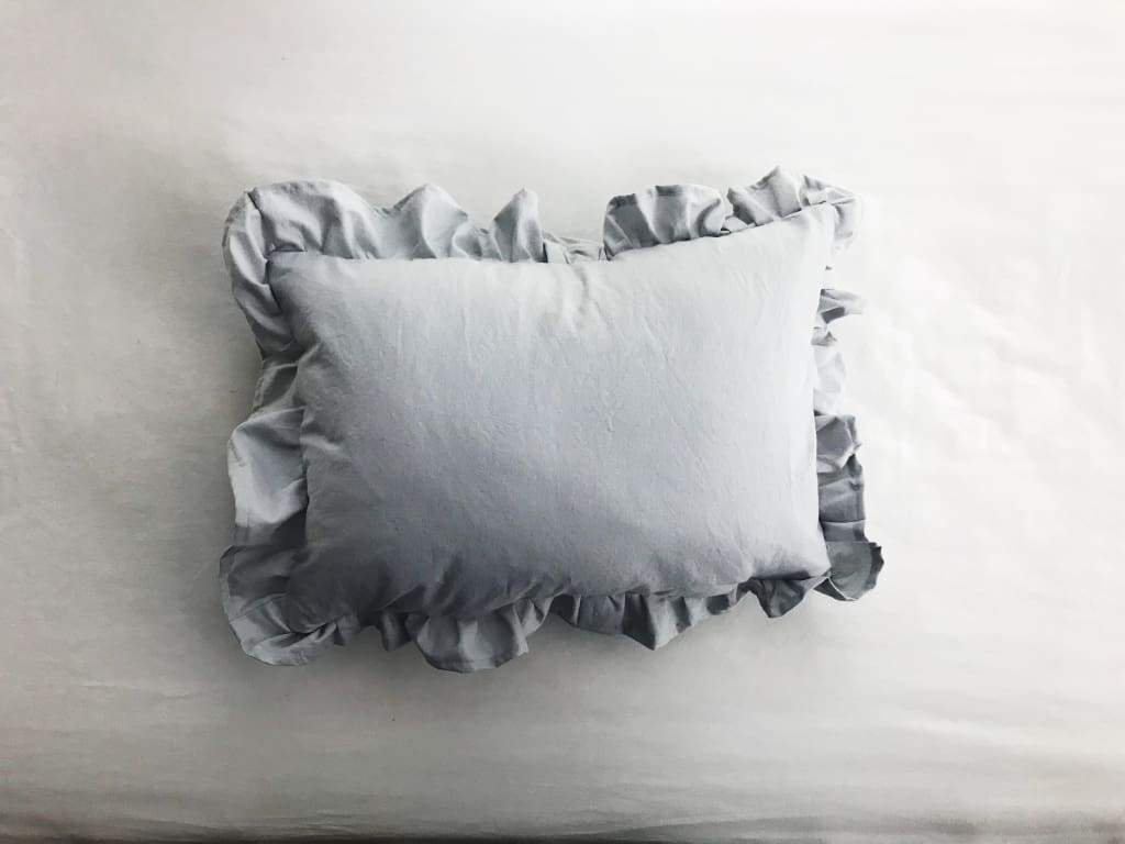 Zen Grey Ruffled Crib Pillow handmade heirloom nursery - High Cotton Textile