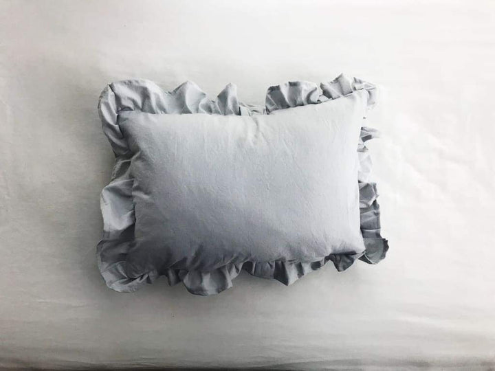 Zen Grey Ruffled Crib Pillow handmade heirloom nursery - High Cotton Textile