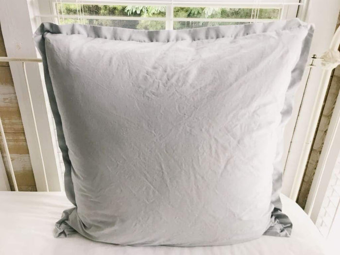 Zen grey tailored euro pillow sham in washed cotton, 26 by 26 inches