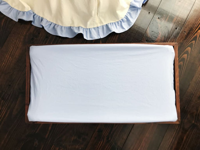 Baby blue fitted changing pad cover in washed cotton