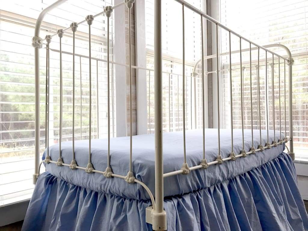 Baby Blue Fitted Crib Sheet handmade heirloom nursery - High Cotton Textile