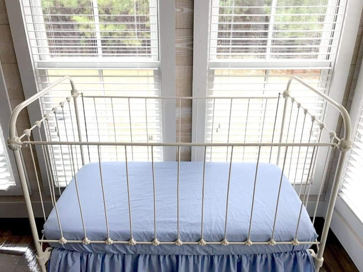 Baby Blue Fitted Crib Sheet handmade heirloom nursery - High Cotton Textile