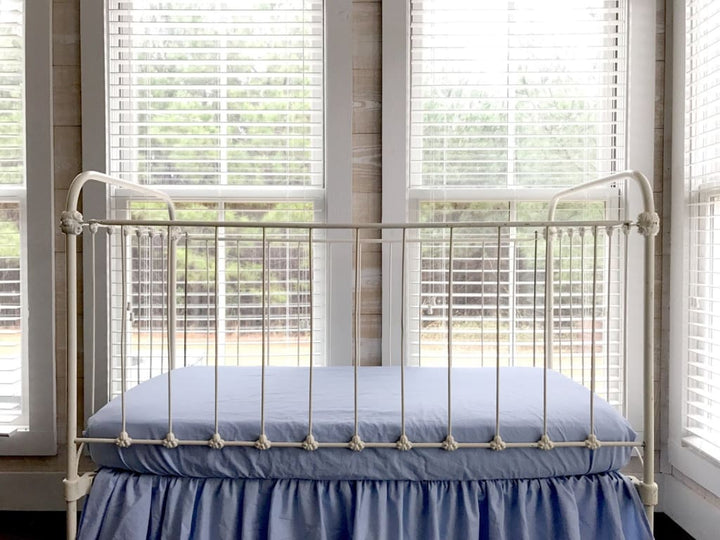 Baby Blue Fitted Crib Sheet handmade heirloom nursery - High Cotton Textile