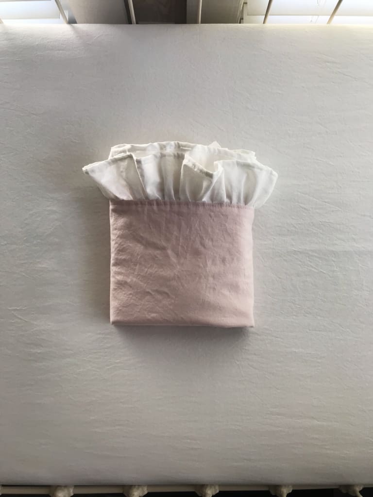 Baby Pink and White Ruffled Crib Blanket handmade heirloom nursery - High Cotton Textile