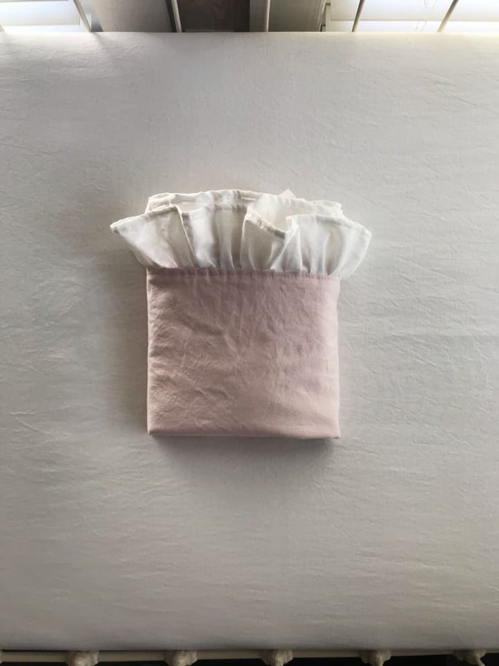 Baby Pink and White Ruffled Crib Blanket handmade heirloom nursery - High Cotton Textile