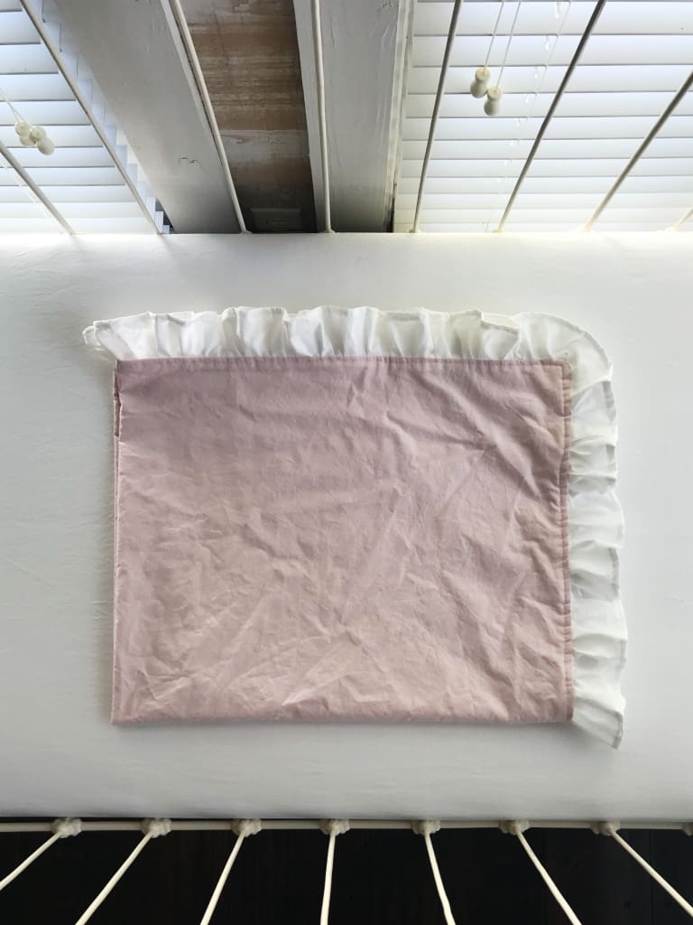 Baby Pink and White Ruffled Crib Blanket handmade heirloom nursery - High Cotton Textile