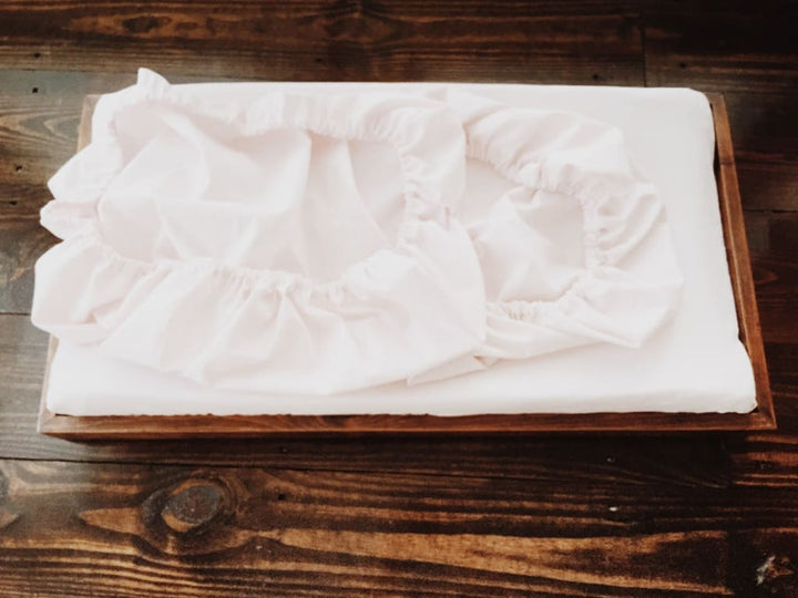 Baby Pink and White Ruffled Nursery Bedding Set for Girls handmade heirloom nursery - High Cotton Textile