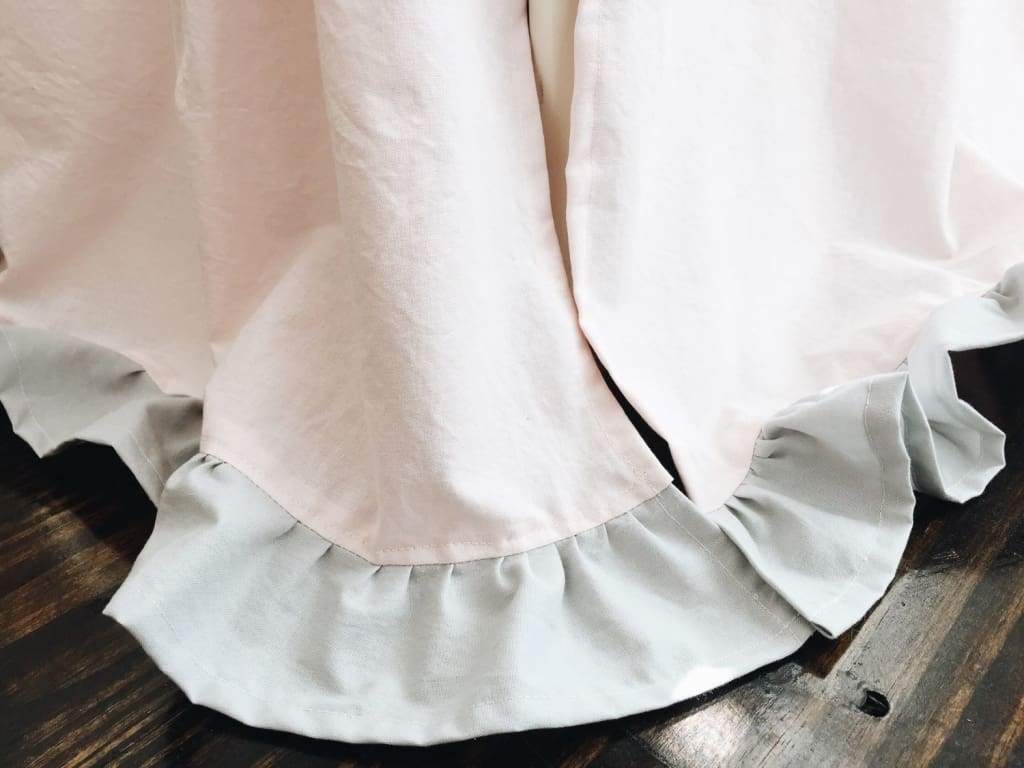 Baby Pink and Zen Grey Ruffled Crib Skirt handmade heirloom nursery - High Cotton Textile