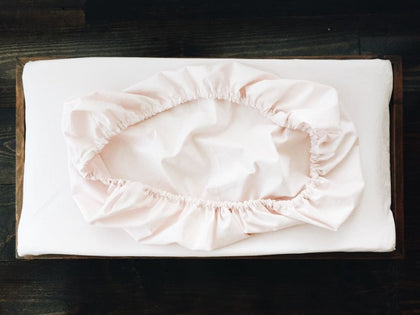 Baby pink fitted changing pad cover in washed cotton