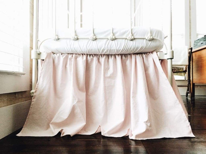 Baby Pink Farmhouse Crib Skirt handmade heirloom nursery - High Cotton Textile
