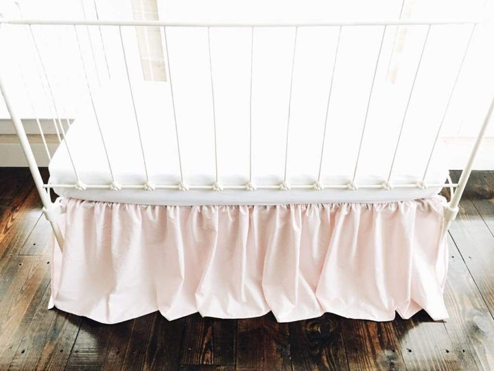 Baby Pink Farmhouse Crib Skirt handmade heirloom nursery - High Cotton Textile