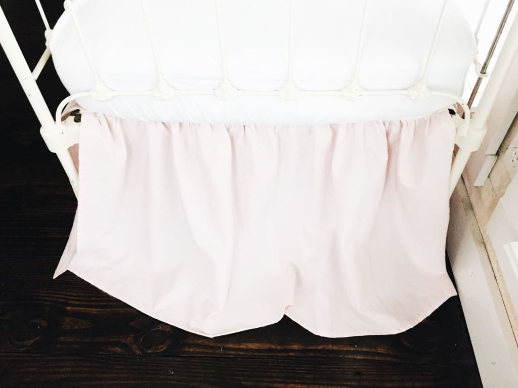 Baby Pink Farmhouse Crib Skirt handmade heirloom nursery - High Cotton Textile